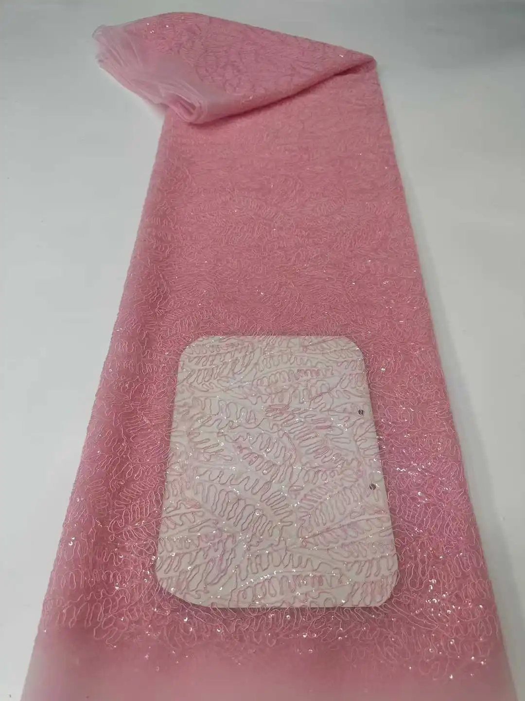 

Pink French Mesh Lace Fabric With Sequins African Lace Fabrics Nigerian Mesh Lace Fabric For Diy Dresses Party Wedding JF17