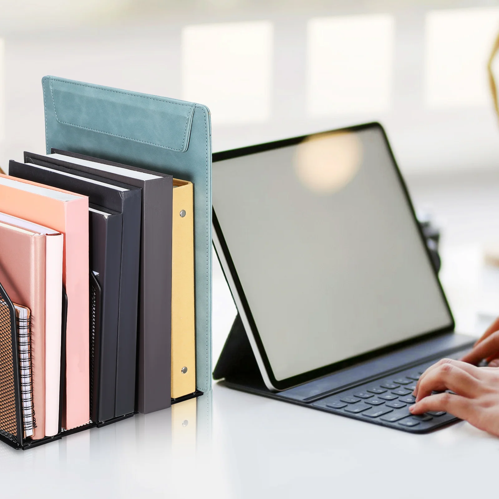 

5-Section Vertical Desk Organizer Metal Mesh File Holder For Office Home Classroom Desktop Storage Upright Document Tray