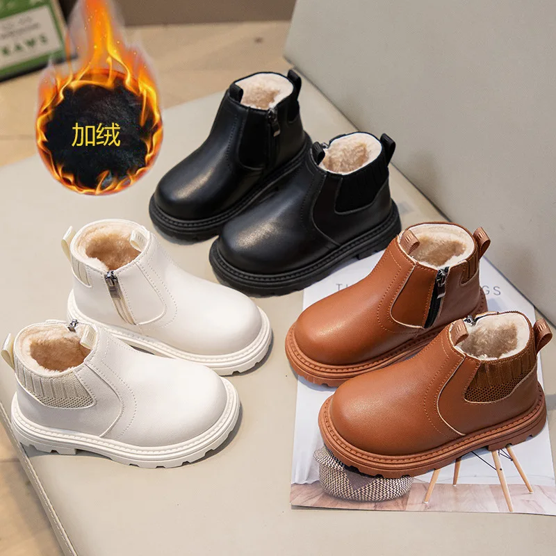 سوبر دافئ الخريف الشتاء طفل أطفال أحذية قصيرة بولي Leather جلد بنين بنات أطفال أحذية موضة طفل الثلوج الأحذية