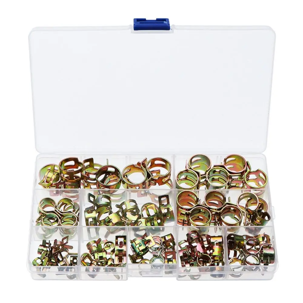 

100Pcs 6-17mm Car Truck Spring Clips Spring Driven Band Type Water Pipe Fastener DIY Low Pressure Air Tube Clamp Sorting Kit