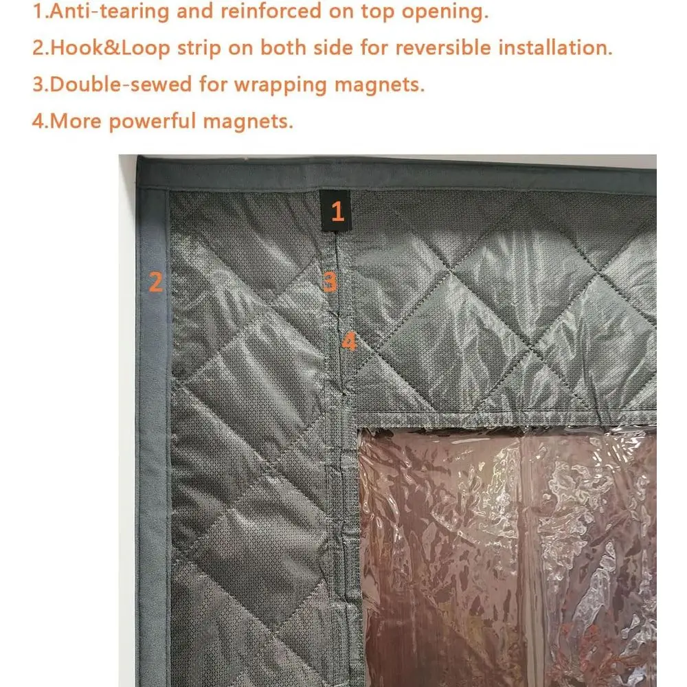 ستارة باب معزولة مغناطيسية، 65 × 82، مفتوحة من الجانب، رمادي، تحافظ على الدفء/البارد