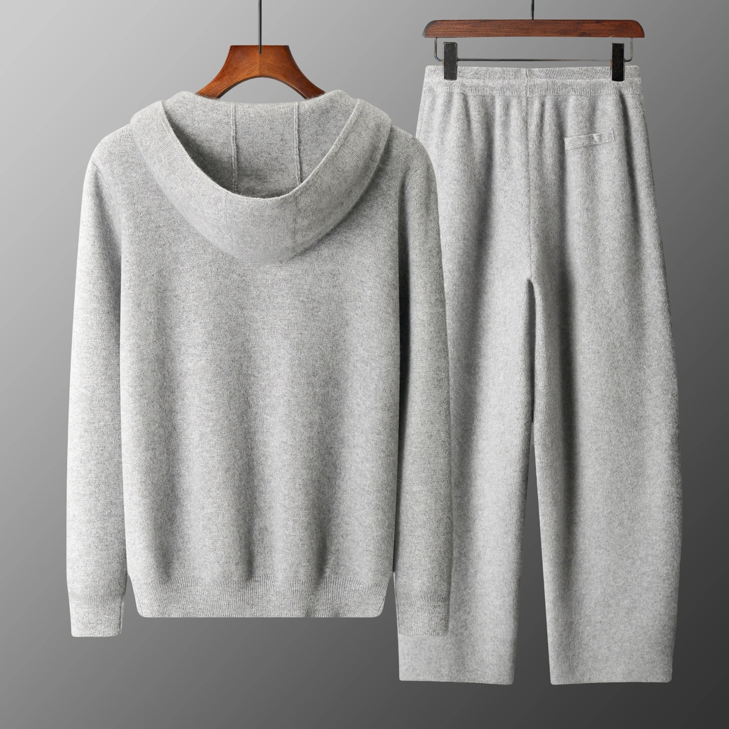 Men 100% Merino Wool Sweater & Pants Set Autumn Winter Thick Warm Zipper Cardigan Hooded Jacket & Wide Leg Trousers Man Wool Set