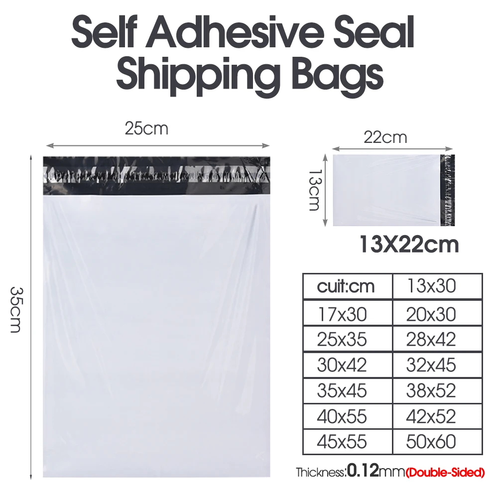 50PCS  Ploy Shipping Bags Opaque PE Plastic Express Envelope Storage White Color Mailing Bags Self Adhesive Seal Courier Bag