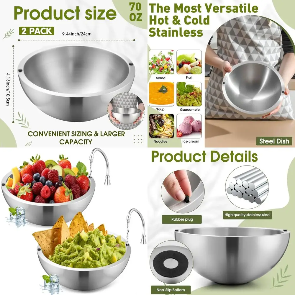 Tazón Aislado de Acero Inoxidable de Doble Pared de 70 oz para Servir Salsa, Guacamole y Más