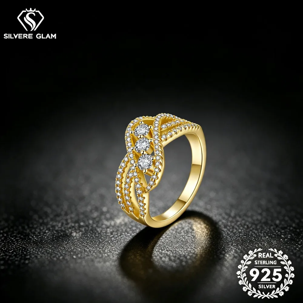 S925 Sterling Silver Twisted Band Three Stone Round D VVS1 Moissanite Ring Women Engagement Promise Jewelry