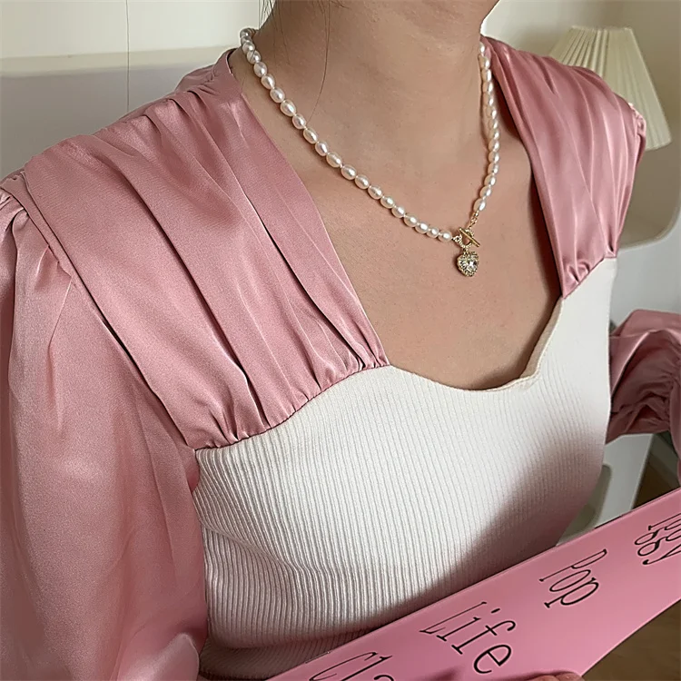 Real Natural Pear AAA Zricon Heart OT Chain l Necklace Women Jewelry Punk Designer Runway Rare Simply Gown Boho Japan Korean image 3