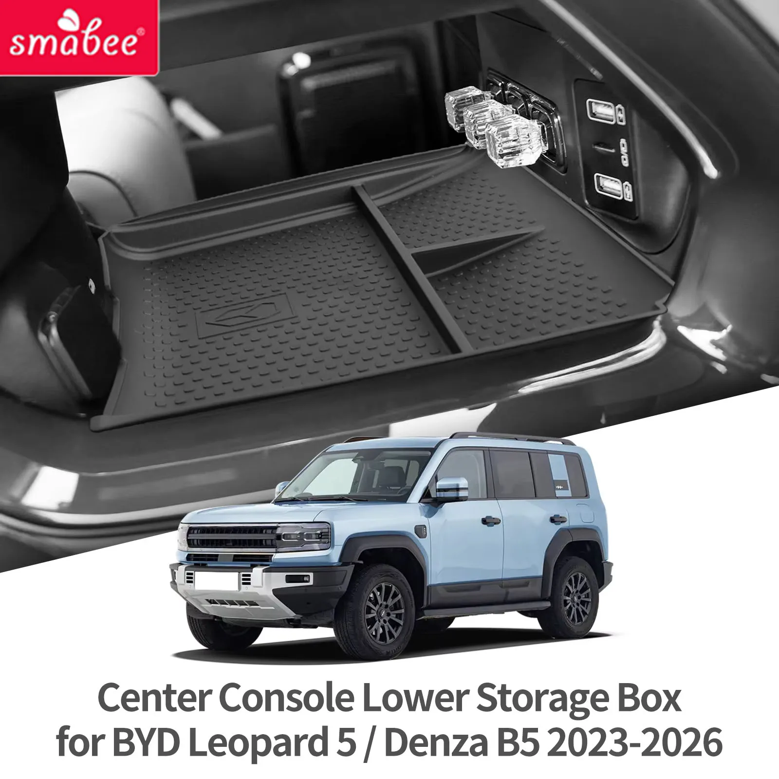 Smabee for BYD Denza B5/Leopard 5 2023‑2026 (NO Cool Box) TPE Center Console Lower Layer Storage Box Tray Organizer Accessories