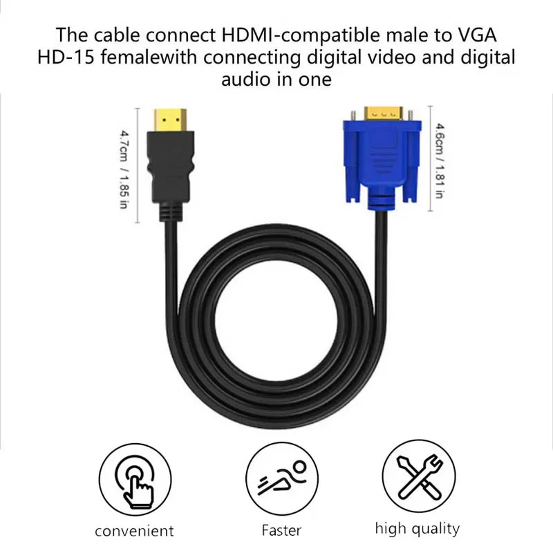 【Pengiriman Cepat】HD 1080P HDMI ke Adaptor Kabel VGA 1M/1.8M/3M Konverter Video Definisi Tinggi untuk Monitor Proyektor Laptop PC TV