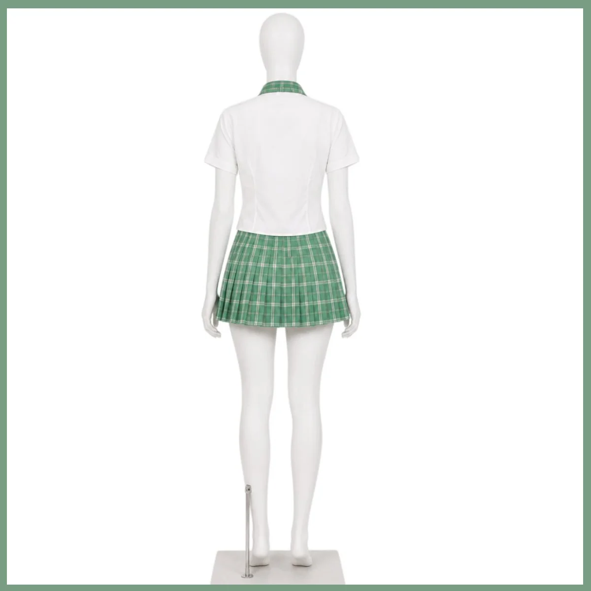 Anime Alien Stage Mizi Cosplay Costume Japanese-style JK School Uniform Shirt Green Grid Skirt Wig Woman Cute Campus Set view 4