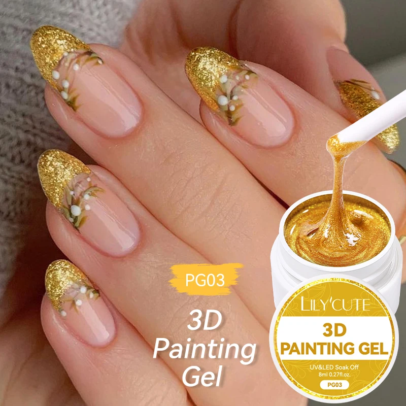 LILYCUTE 8ml 3D Painting Nail Gel White Black Color Pat Multifunctional Semi Permanent UV LED Gel Nail Polish Manicure Nail Art