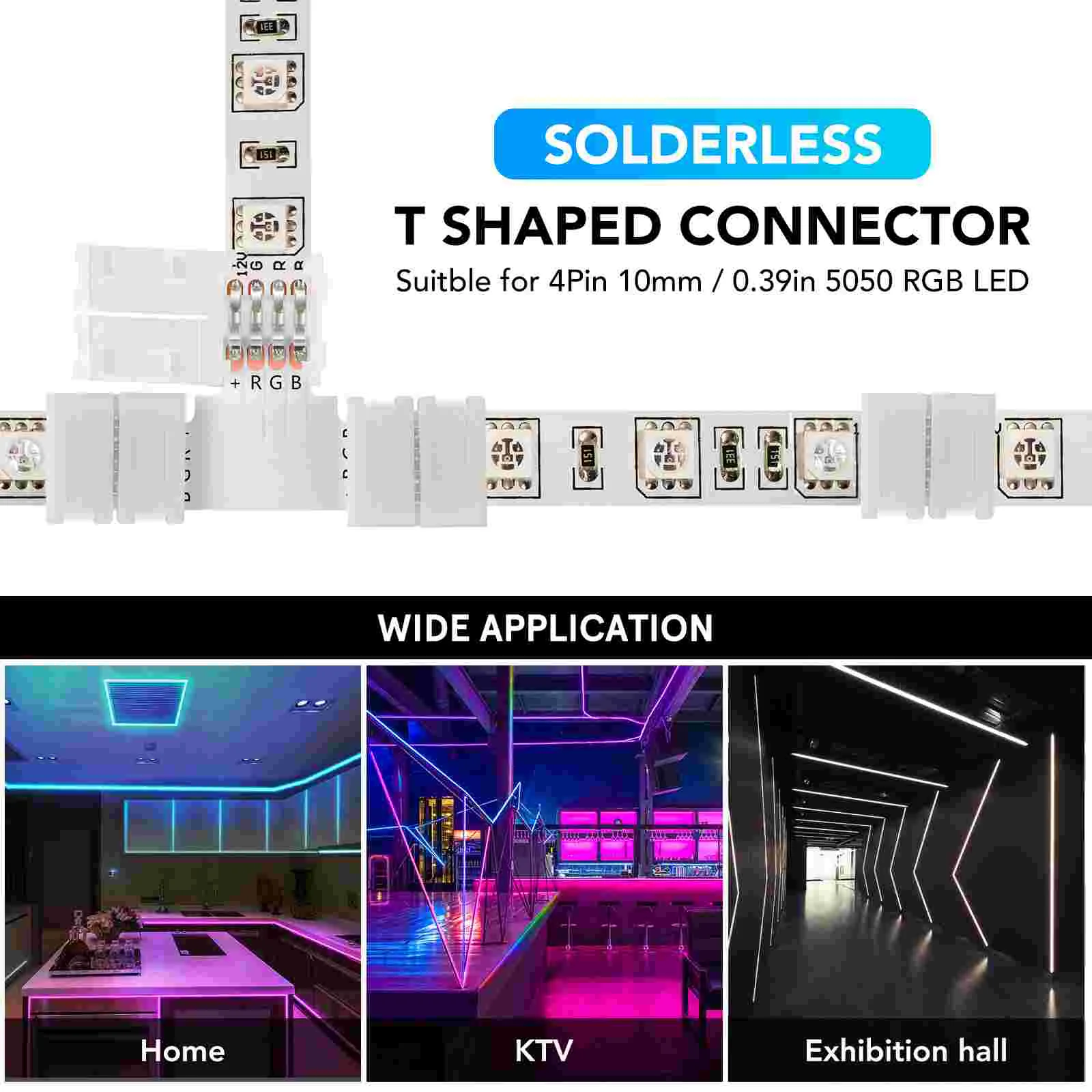 LEDストリップライト用コネクタ,無はんだアダプタ,コーナー形状,4ピン