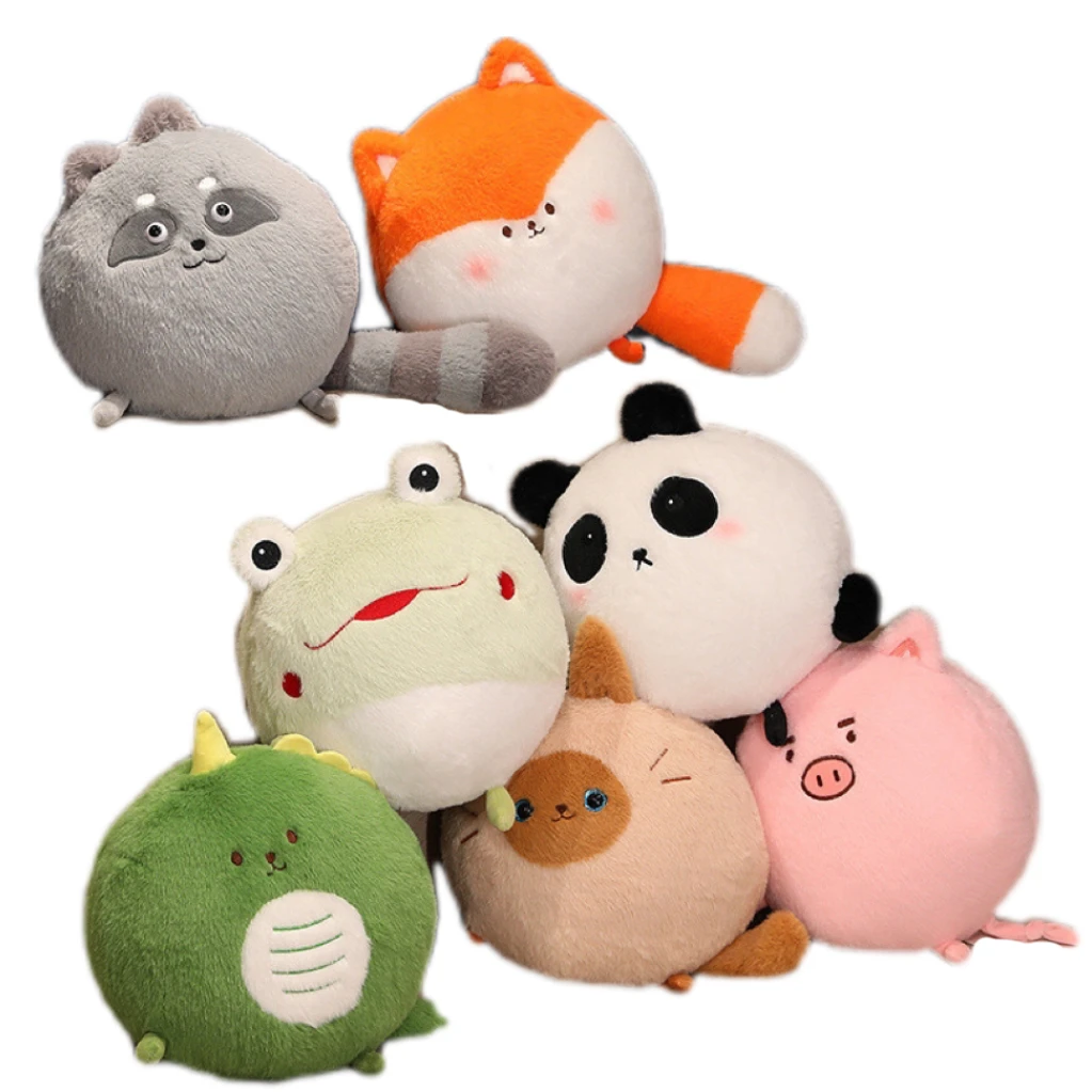 

26cm Round Animal Dinosaur Pig Cat Panda Plush Toy Soft Cartoon Fox Frog Raccoon Siamese Kitten Stuffed Pillow Doll Gift