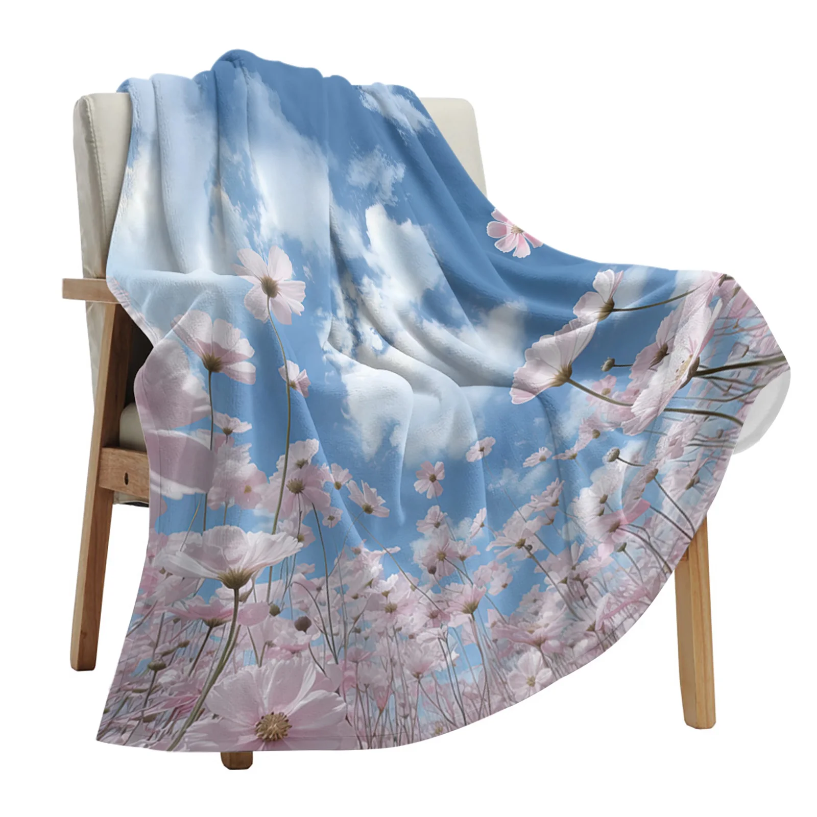 Blue Sky Clouds Flowers Throws Blankets for Sofa Bed Winter Soft Plush Warm Sofa Throw Blanket Holiday Gifts