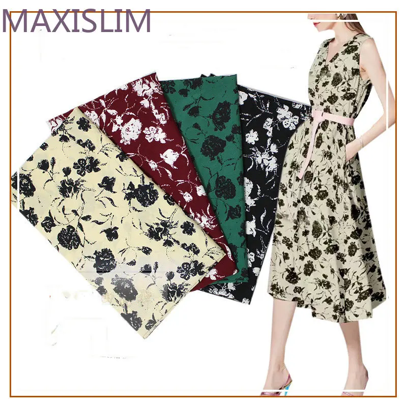 

Fashion Chiffon Plant Printed Fabric Polyester Four-Sided Elastic Fabric DIY Sewing Daily Casual Dress 5 Meters/Lot Wide:150CM