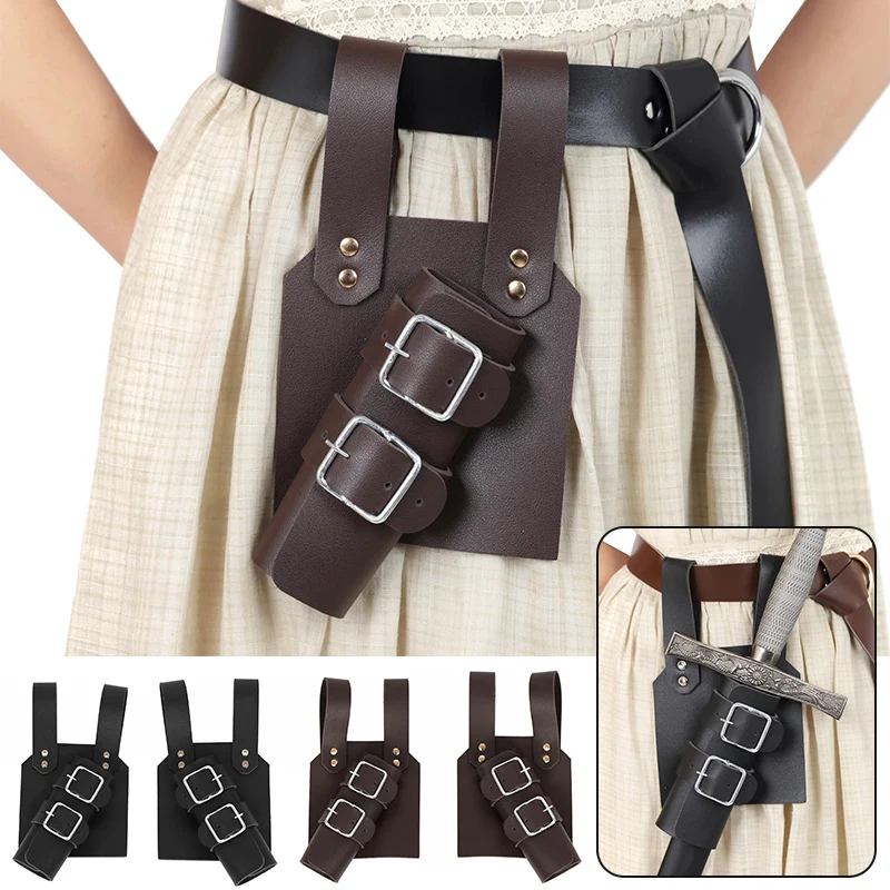 Retro Medieval PU Leather Back Scabbard Waist Sheath For Sword Katana Holder LARP Viking Knight Role Playing Cosplay Costume