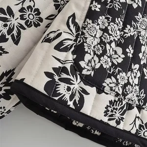 Zevity weibliche Vintage doppelte Blumendruckstraßen bis Cottonjacke Frauenhülle Langarm Casual Taschen Oterwear Chiques Topos CT2561 10 Hauptverkaufsmantel Major Early Floral - №4