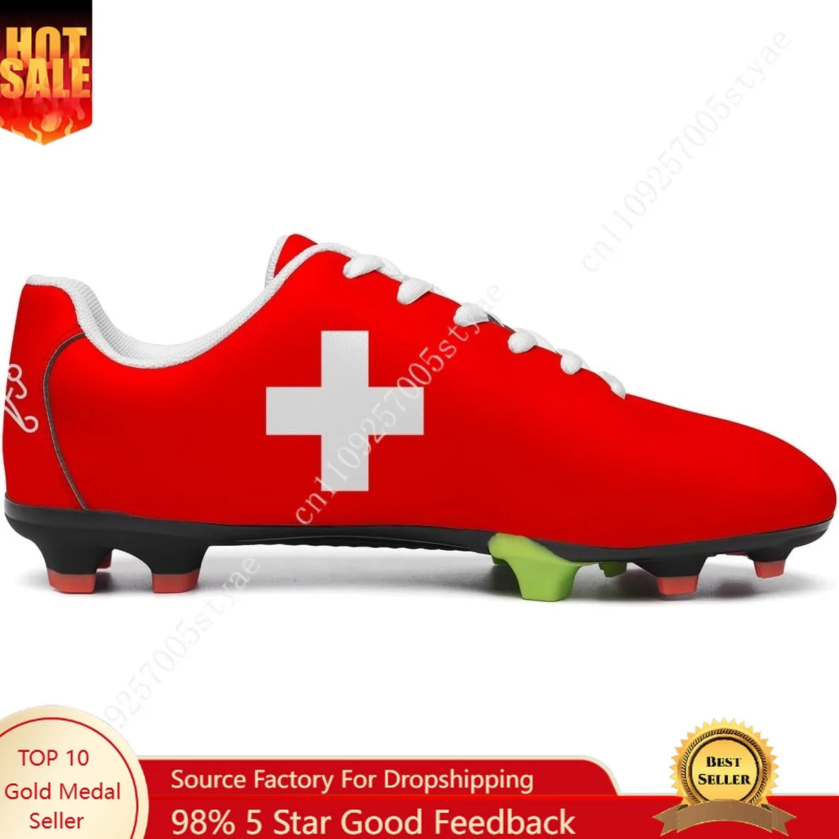 Switzerland Flag Football Shoes Man Womens Soccer Shoe PU Sneakers Outdoor Lace Up Sports Shoes 2026