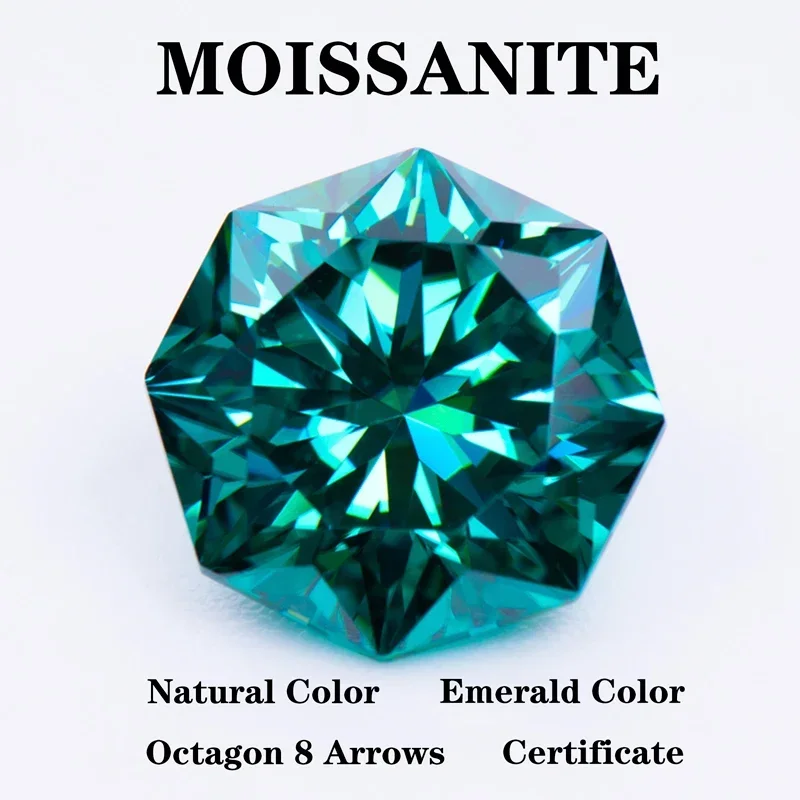 

Moissanite Stones Octagon 8 Arrows Shape Emerald Green Natural Color Advanced DIY Charms Jewelry Earrings Making Certificate