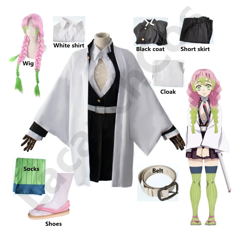 

Anime Kimetsu no Yaiba Kanroji Mitsuri Cosplay Costume Anime Child Mitsuri Kanroji Cosplay Uniform Wigs Headband Carnival Set