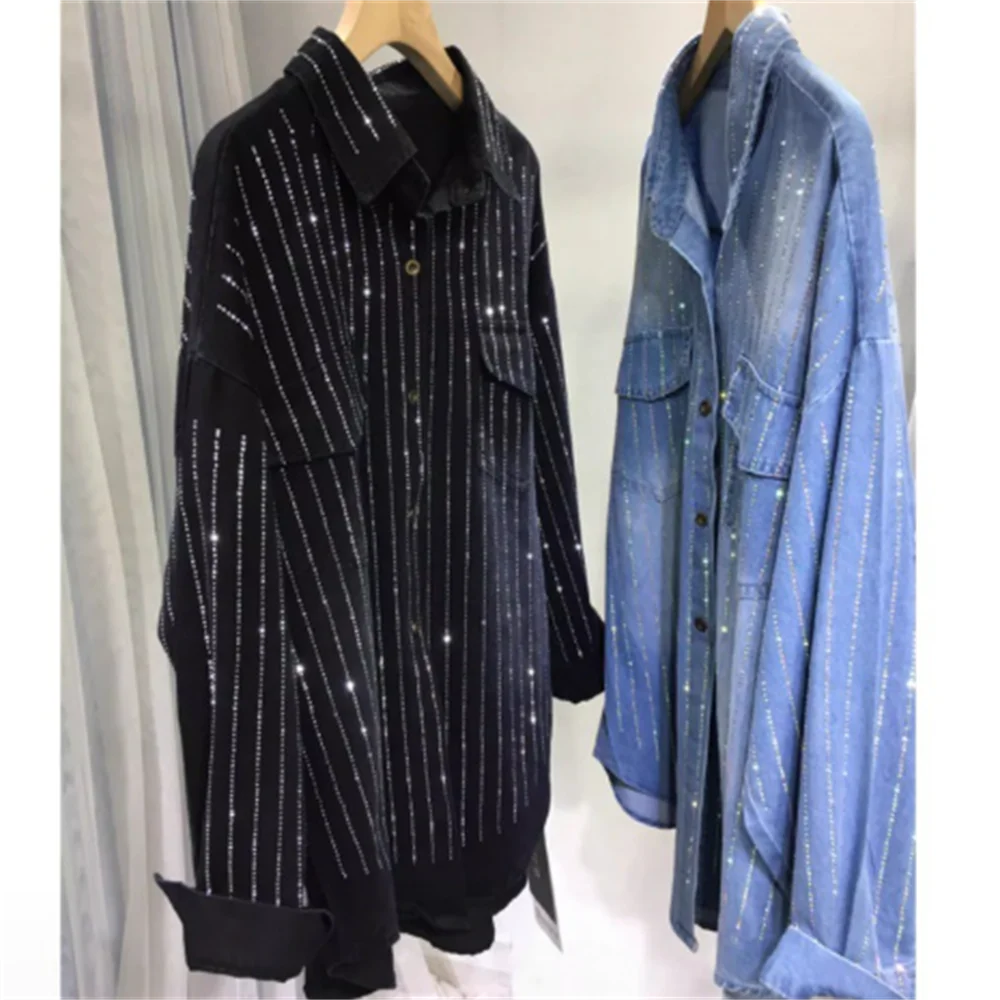 

Diamond coat female classic jeans blue loose shirt new style skinny cardigan