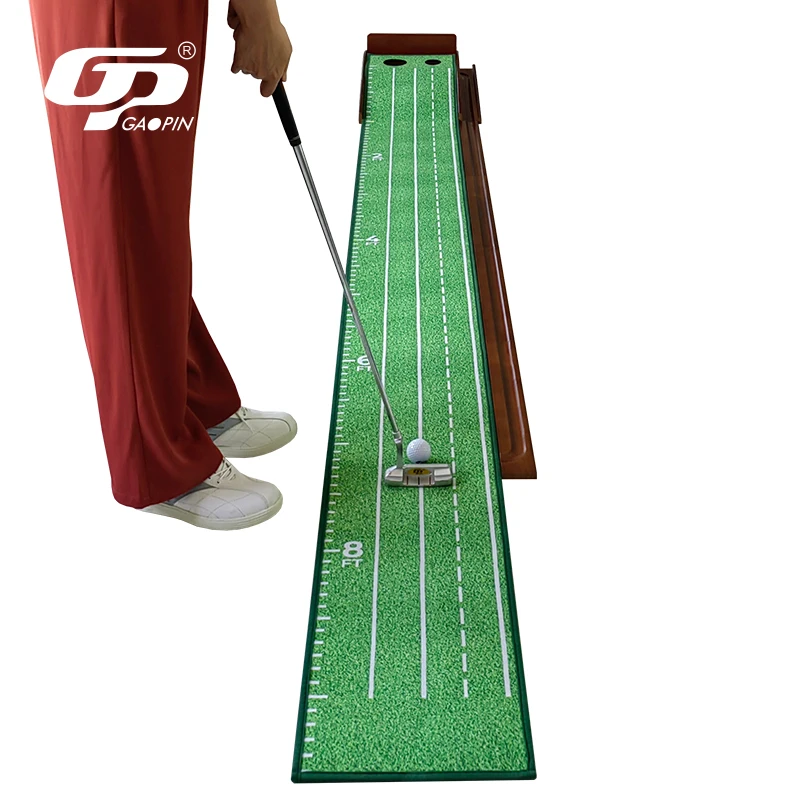 

Wholesale Golf Putting Trainer Solid Wood Base Office Golf Gift Set Golf Practice Mat With Ball Auto Return Track