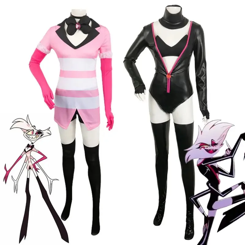 LCK01 Angel Dust Cosplay Veneno Fantasia Hotel Disfraz Disfraz para Mujeres Adultas Tops Pantalones Cortos Pantimedias Halloween Carnaval PaYh1@!