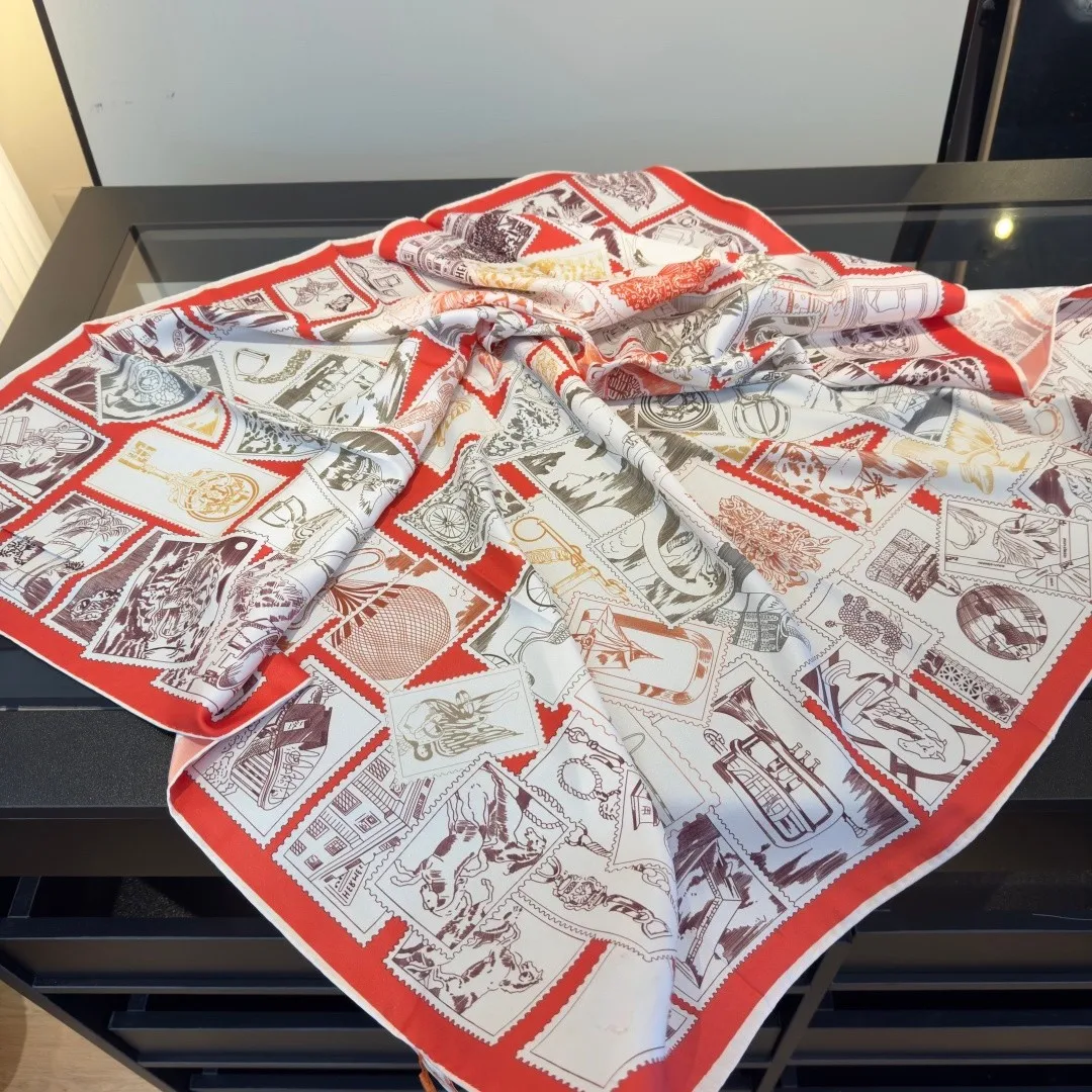 

Spring/Summer Women's Scarves Designer Silk Scarves Retro Stamp Collector Pattern Shawls and Scarves Commuting Accessories Gifts