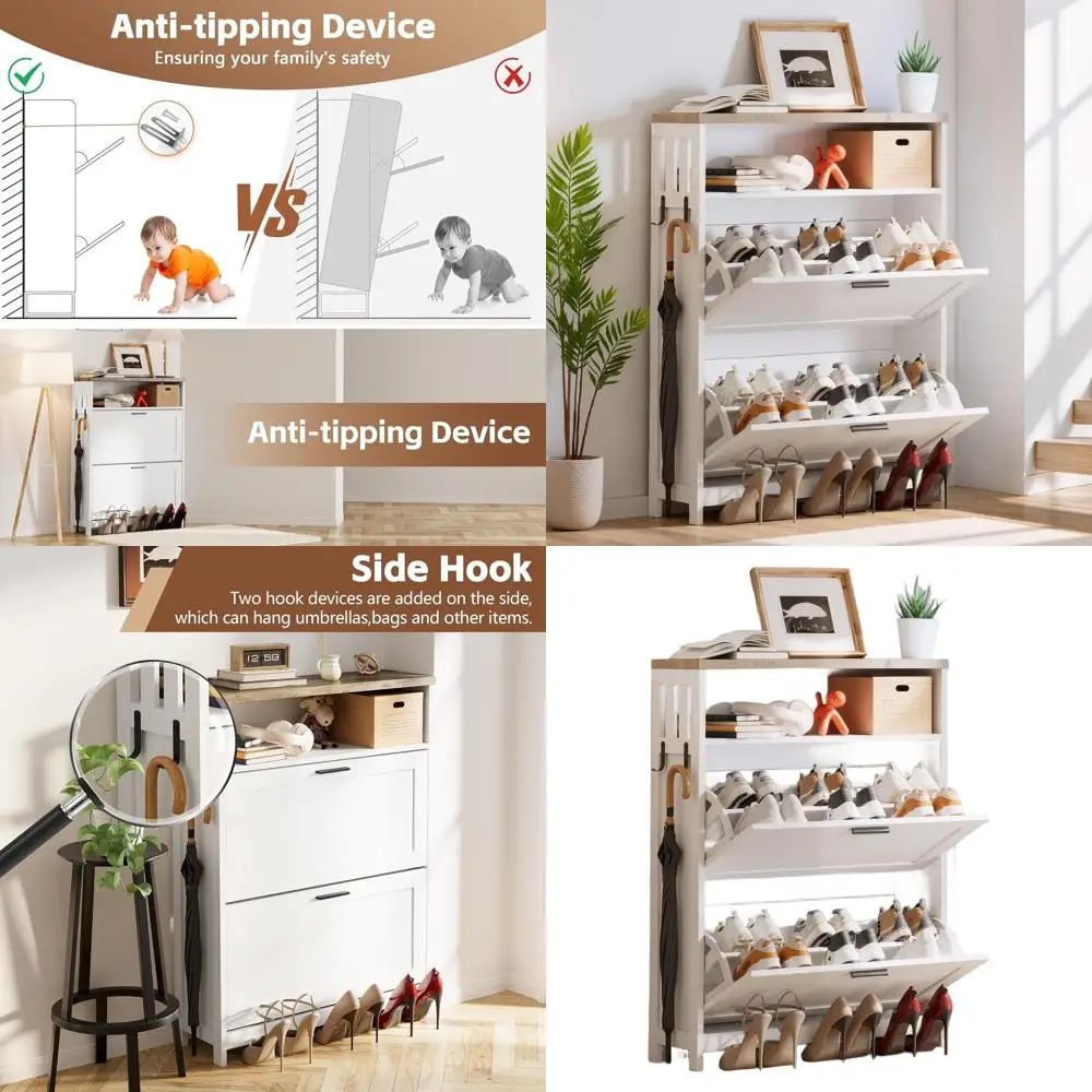 

Классический белый шкаф для хранения обуви с двумя ящиками из ротанга для прихожей, регулируемыми полками, органайзер для обуви в прихожей