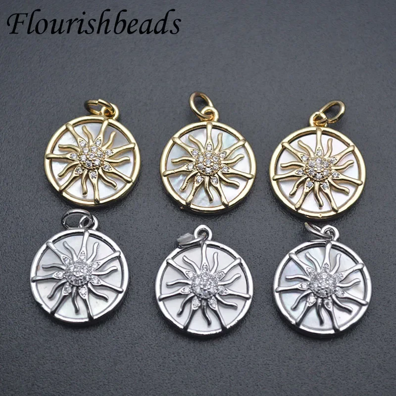 Hot Sell Natural White Shell Round Sun Flower Shape Charms Pendant Gold Plated Nickel Free for DIY Jewelry Findings 20pcs/lot