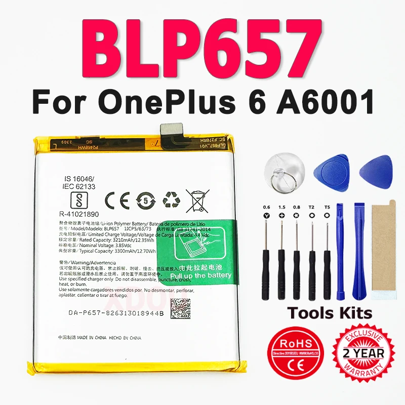 3300mAh Phone Battery BLP657 For OnePlus 6 One Plus A6001 A6000 A6003 High Quality Replacement Batteries +Tools