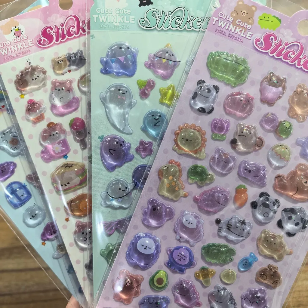 

4 Sheets Jelly Texture Cute Animal Stickers Kawaii Puffy Decorative Decals BulingBulingStickers Store