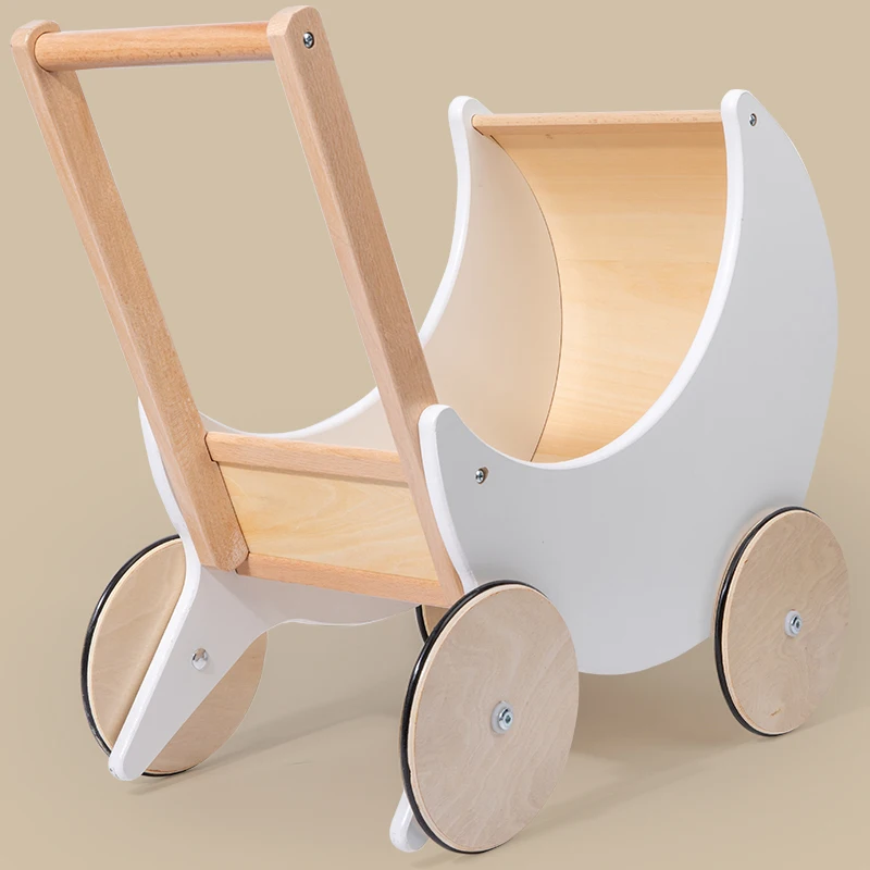 Children\'s Wooden Stroller Creative Moon Shape Stroller 1-3 Year Old Baby Toddler Walker Baby Go Out For BirthdayGift