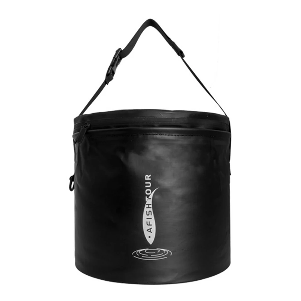 Foldable Fishing Bucket with Air Vents Portable Water Bucket with Adjustable Shoulder Strap for Camping Fishing Kayaking Boating