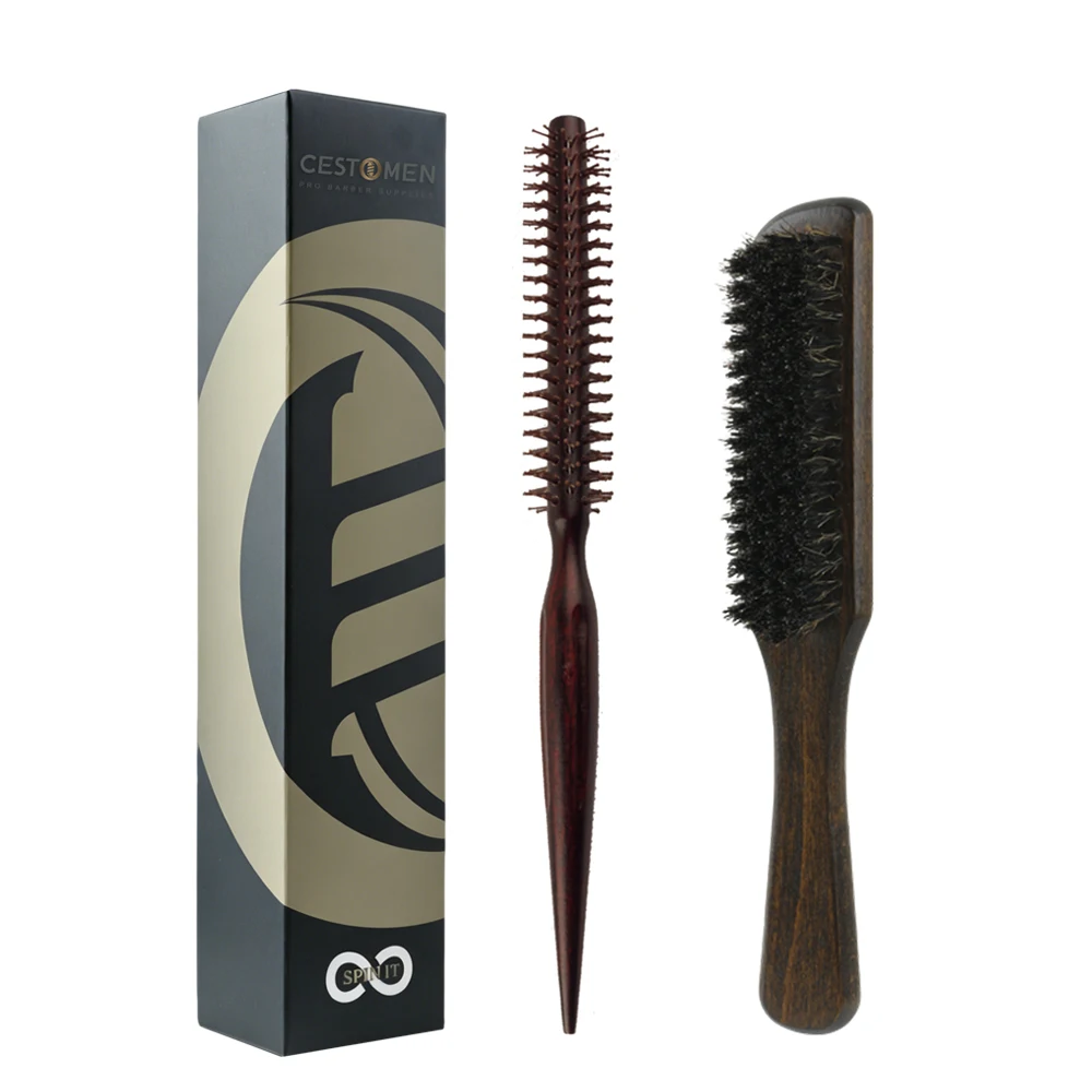 2-teiliges Set, professionelle Haarbürste aus Holz, Wildschweinborsten-Bartbürste, runde Bürste für lockiges Haar, Volumenbürste, antistatisches Haar-Styling-Werkzeug – Detail 14