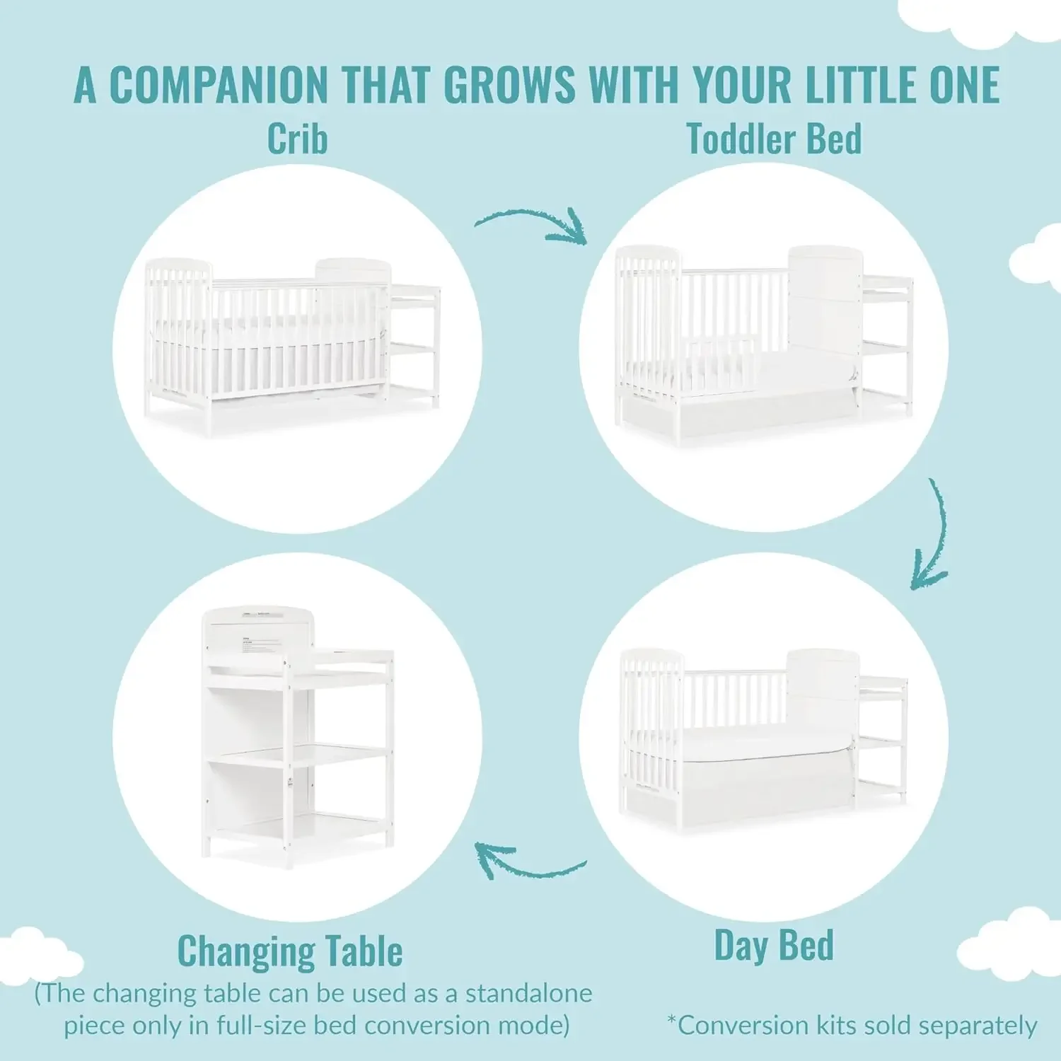 Free shippingAnna 4-In-1 Full-Size Crib And Changing Table Combo In White