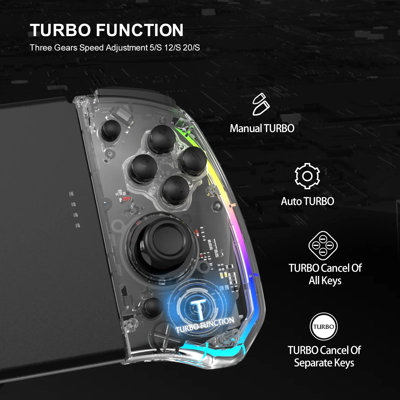 Y40 وحدة تحكم ألعاب شفافة 500 مللي أمبير في الساعة محركات مزدوجة زر واحد إيقاظ الحركة ستة محاور وظيفة توربو للتبديل