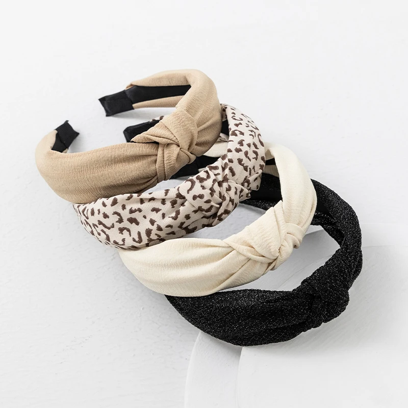 4pcs Fashion Leopard Print Wide Edge Hairband Women Vintage Cross Knot Headband Hair Accessories