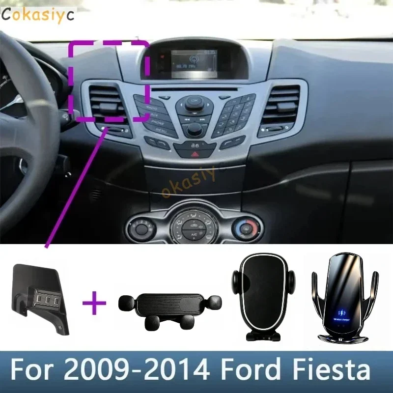 Suporte para telemóvel para carro, para Ford Fiesta, modelos de 2009 a 2014. Base de suporte fixa especial, carregamento sem fios, acessórios para o i