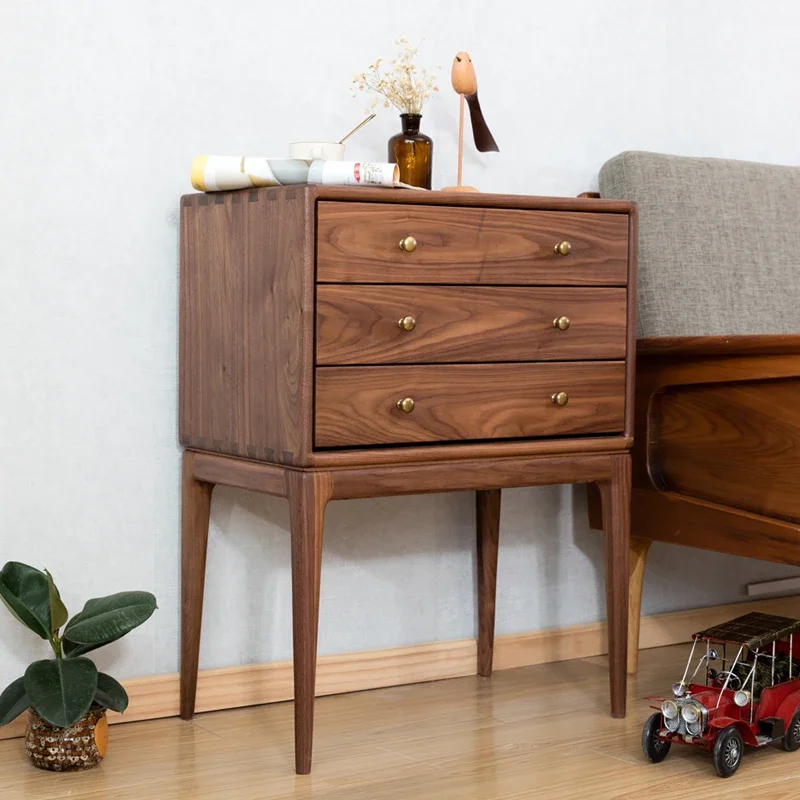 Black Walnut Wooden Sofa Side Cabinet Chest of Drawer Chest of Drawers High Leg Bedside Table Living Room Entrance Cabinet