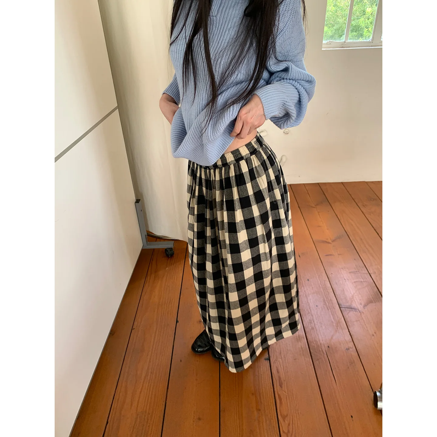 Retro Japanese Plaid Mid-Length A-Line Skirt Women's Versatile Slimming Design Commute City Walk Casual Date Skirt