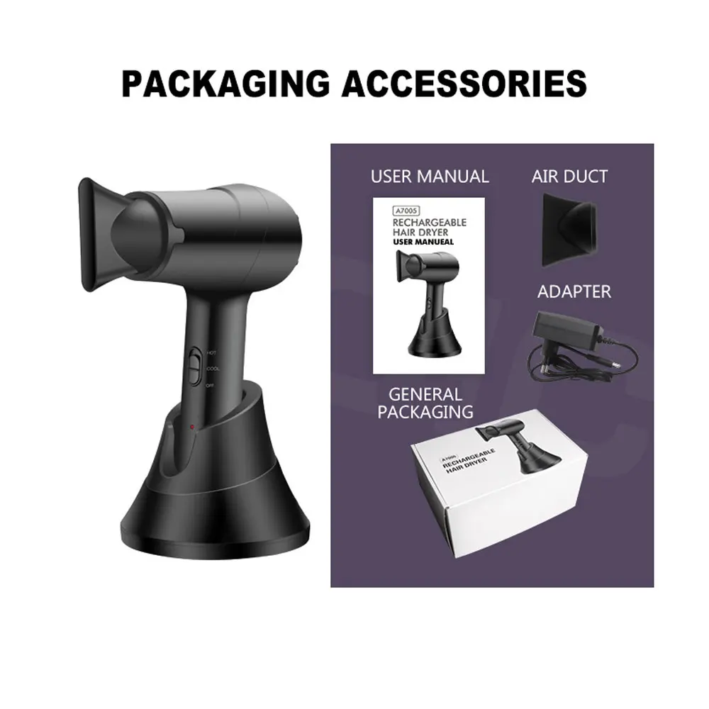 Draadloze kleine haar draagbare föhn Huishoudelijke mini oplaadbare droger Machine secadores de pelo