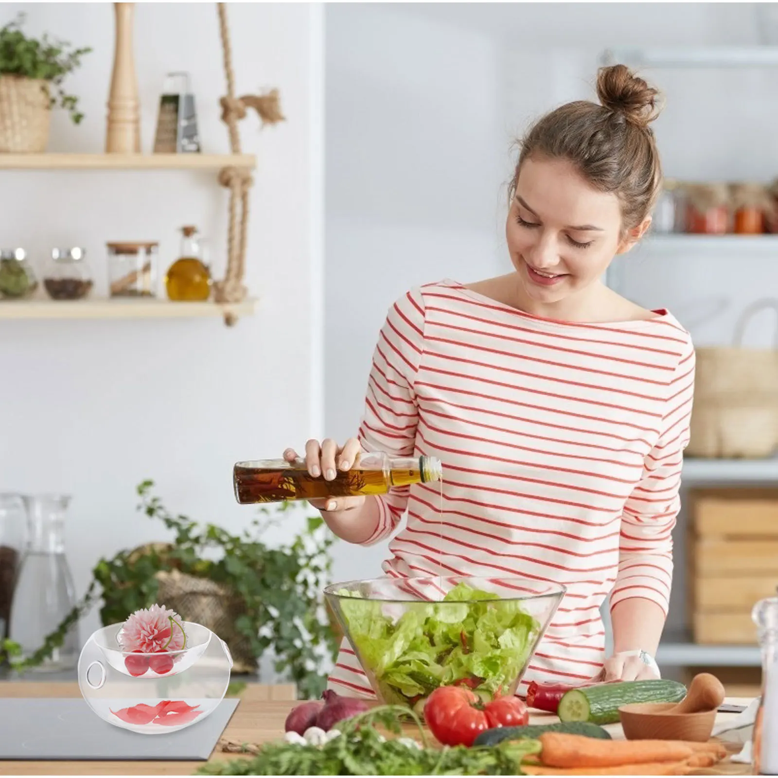 

1Pcs High Quality Glass Bowl Transparent Fruit Salad Bowl Comfortable Hand Feeling Detailed Processing Modern Style