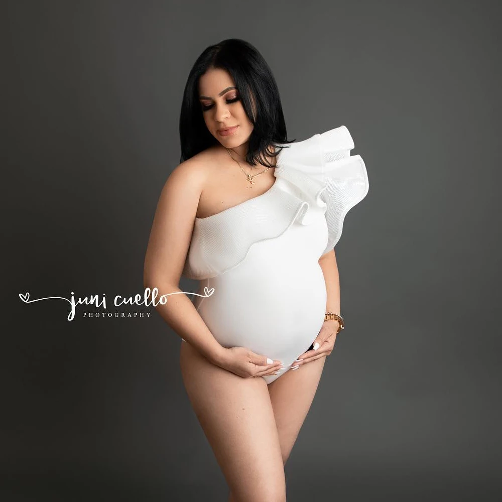 Maternity Photography Props Dress Women Sexy Bodysuit Stretch Leotard Sleeveless Ruffles Suitable For Pregnant Women Photography