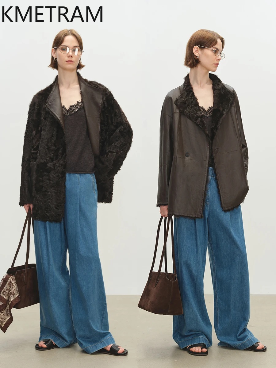 เสื้อแจ็คเก็ตขนแกะหนังแท้สองด้านขนสัตว์แท้ธรรมชาติ Xiaohu สำหรับผู้หญิง เสื้อโค้ทขนสัตว์แท้แบบกลับด้านได้ เสื้อแจ็คเก็ตหนังฤดูหนาว เสื้อผ้าผู้หญิง 2025