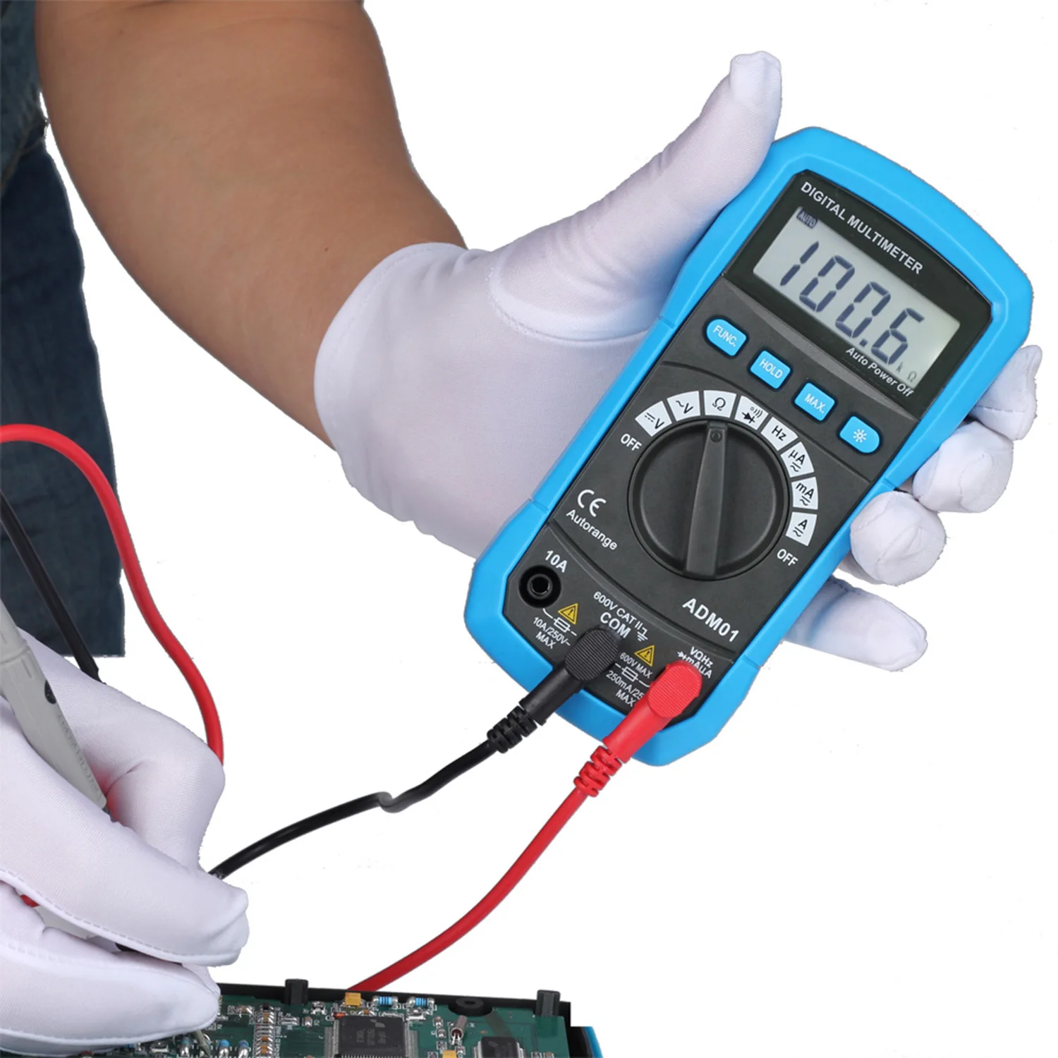 

ADM01 DMM Digital Multimeter Hand-held LCD Display Auto Range AC/DC Voltage Temperature Measuring Meter Double Insulation