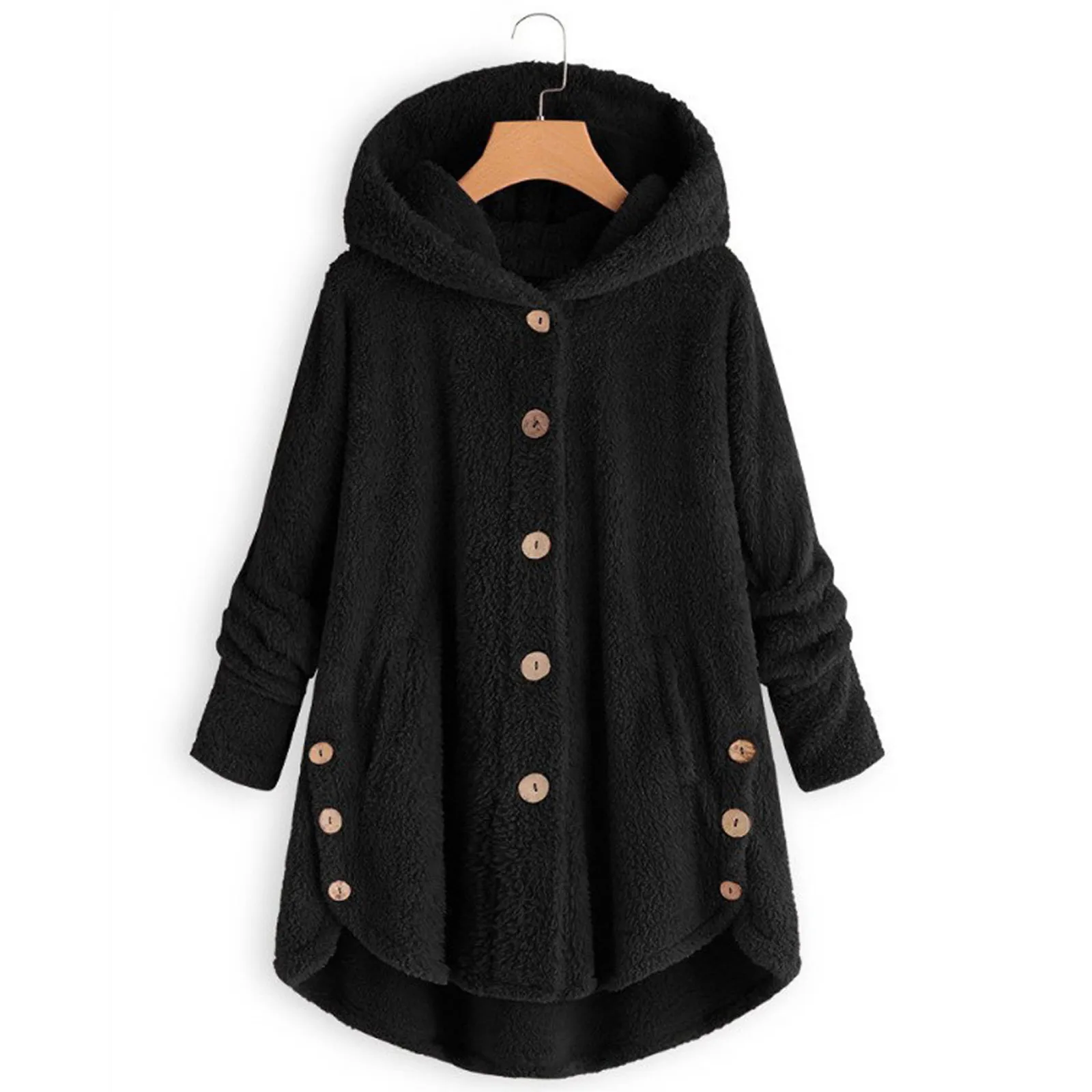 Women Button Hooded Jacket Tops Casual Loose Sweatshirt Cardigan Coat Winter Hoodies Jacket Outerwear Femme Hiver Chaqueta