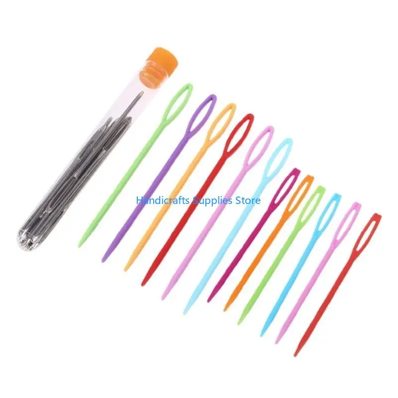 R1WA 12Pcs Plastic Sewing Needles+18Pcs Large Eye Needles Safety Darning Yarn Lacing Weaving Sewing Needles Projects