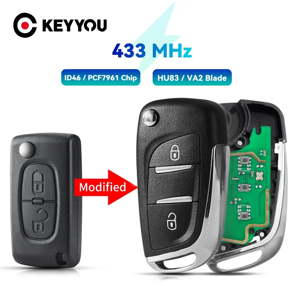 KEYYOU Modified Filp Remote Key 433MHz ASK FSK For Citroen C1 C2 C3 C4 Berlingo Picasso For Peugeot 207 307 ID46 CE0536 CE0523