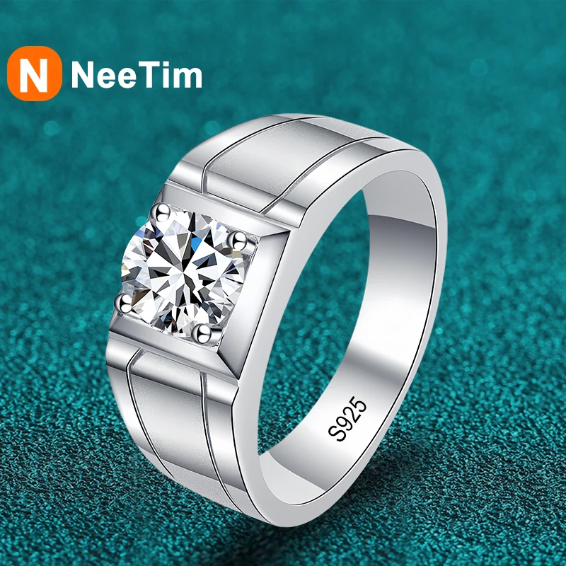 

NeeTim 0.5ct 1ct Moissanite Ring S925 Sterling Silver Lab Diamond Rings Frosted Design Engagement Promise Wedding Band For Men