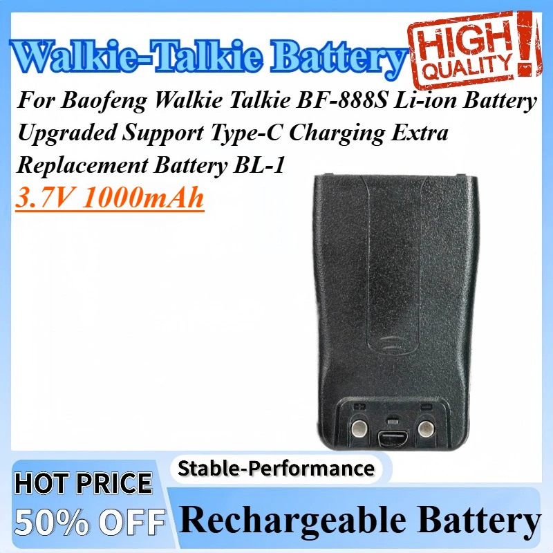 

3.7V 1000mAh For Baofeng Walkie Talkie BF-888S Li-ion Battery Upgraded Support Type-C Charging Extra Replacement Battery BL-1